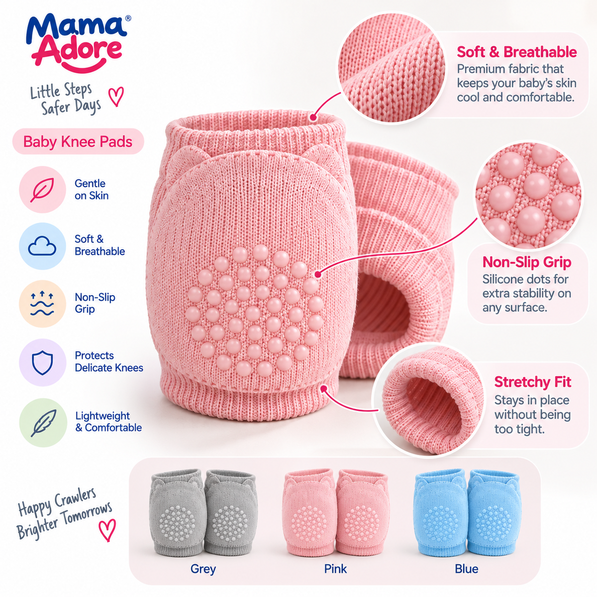 Mama Adore Anti-Slip Baby Crawling Knee Pads (Soft & Breathable)