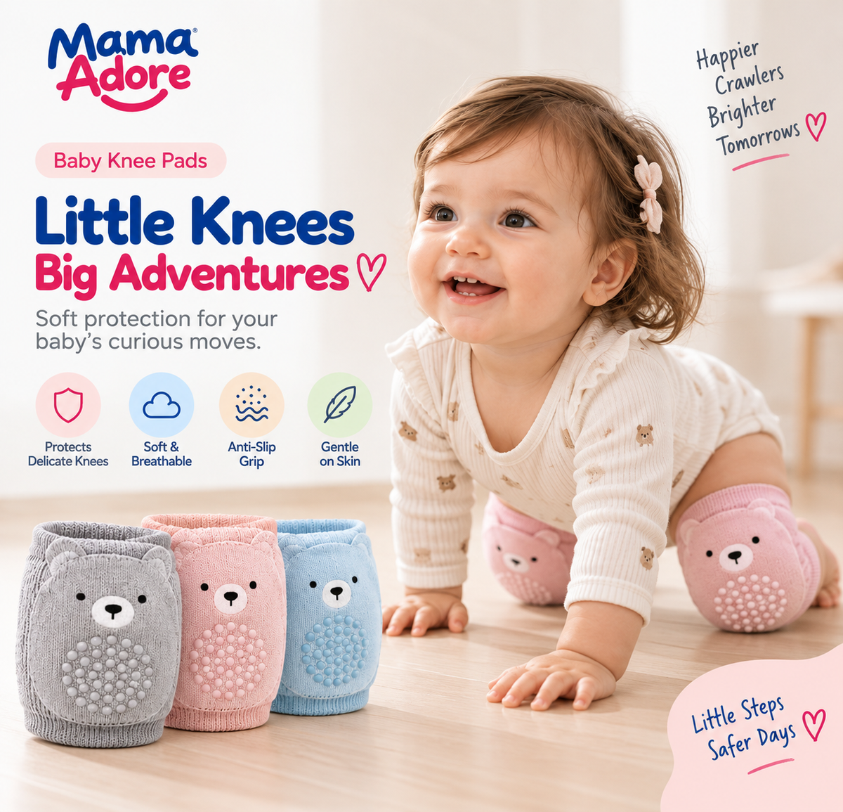 Mama Adore Anti-Slip Baby Crawling Knee Pads (Soft & Breathable)