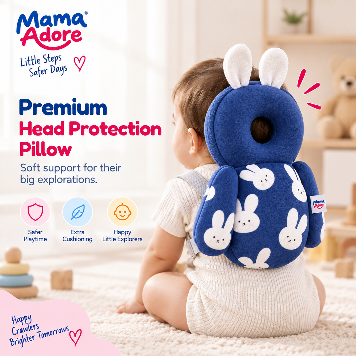 Mama Adore Premium Baby Head Protection Pillow (Blue Bunny Design)