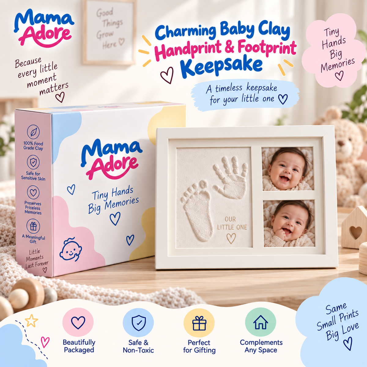 Kids Clap Charming Baby Clay Handprint & Footprint Keepsake Frame