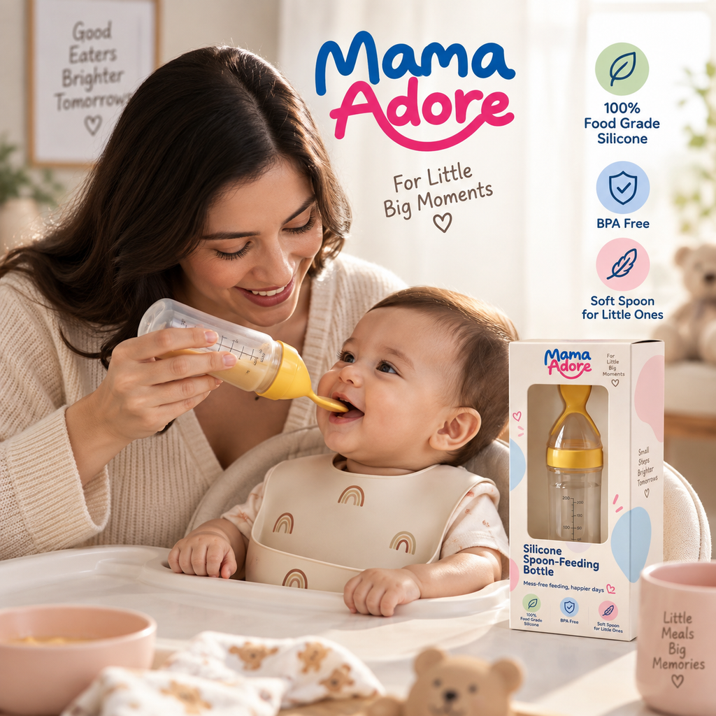 Mama Adore’s Squeeze Silicone Baby Food Dispensing Spoon Feeder Bottle